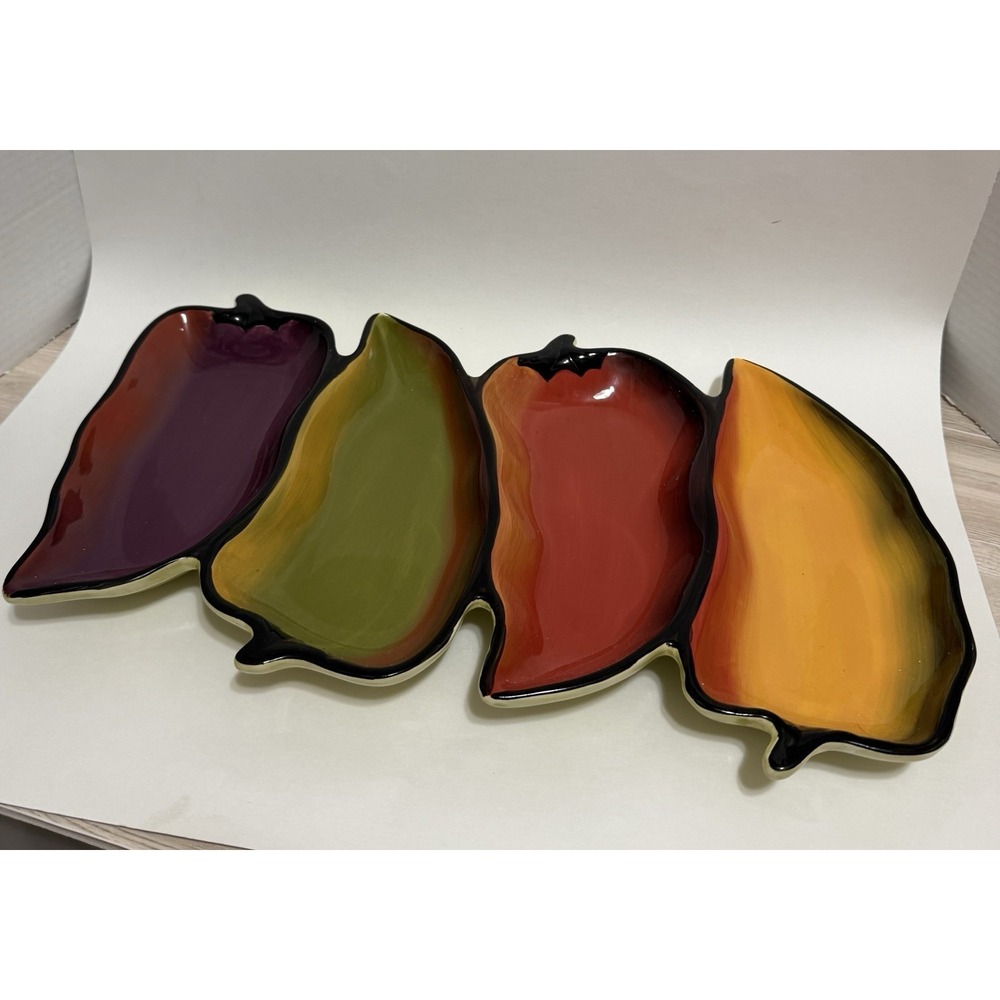 Clay Art‎ "Cayenne" Hand Painted 4-Section Ceramic Pepper Serving Platter